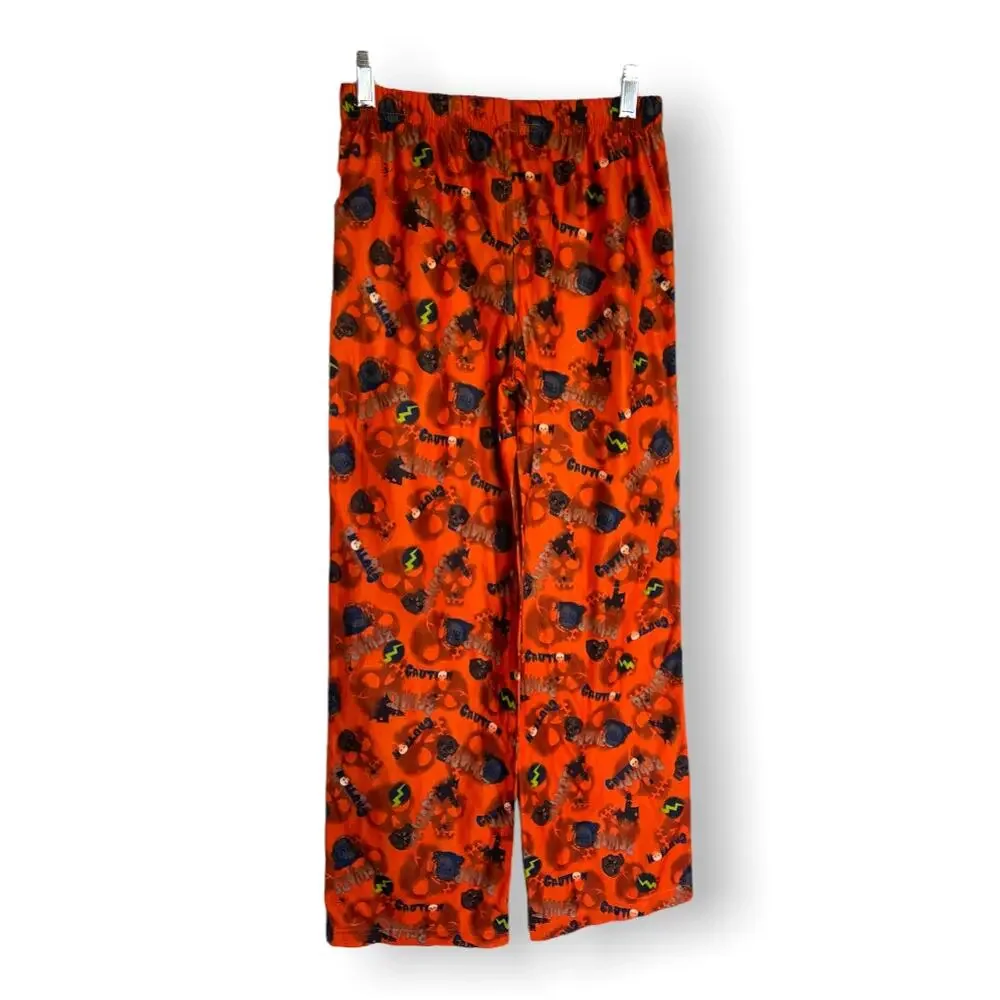 Happy Halloween Unisex Kids Pajama Pants L 10 12 Orange Skulls Tombstones‎ RIP